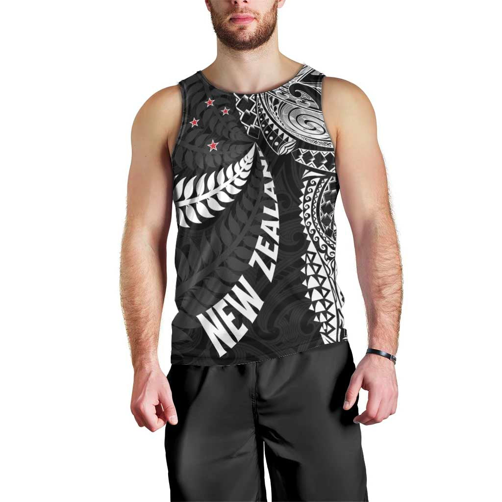 Aotearoa Volleyball Custom Men Tank Top Silver Ferns and Maori Tribal Black LT03 - Polynesian Pride