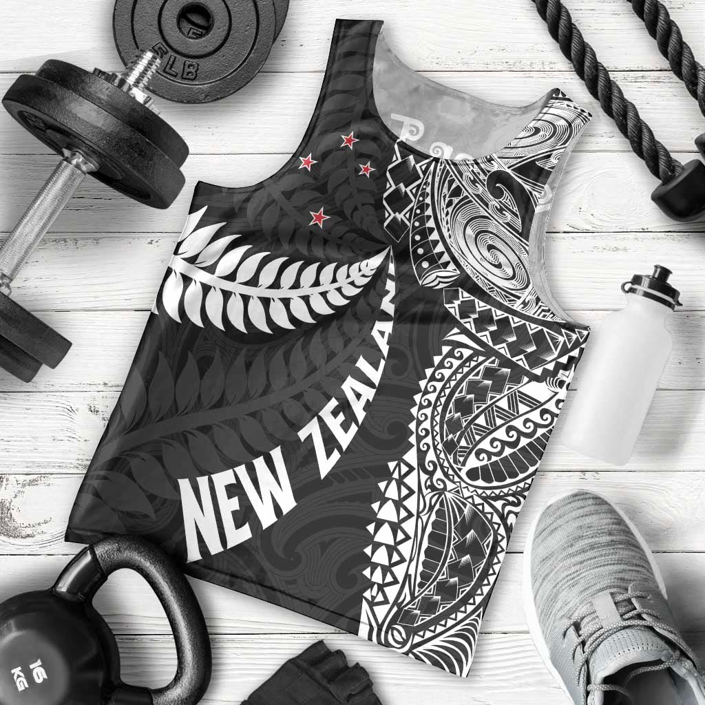 Aotearoa Volleyball Custom Men Tank Top Silver Ferns and Maori Tribal Black LT03 - Polynesian Pride