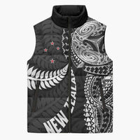 Aotearoa Volleyball Custom Sleeveless Puffer Jacket Silver Ferns and Maori Tribal Black LT03 Unisex Black - Polynesian Pride