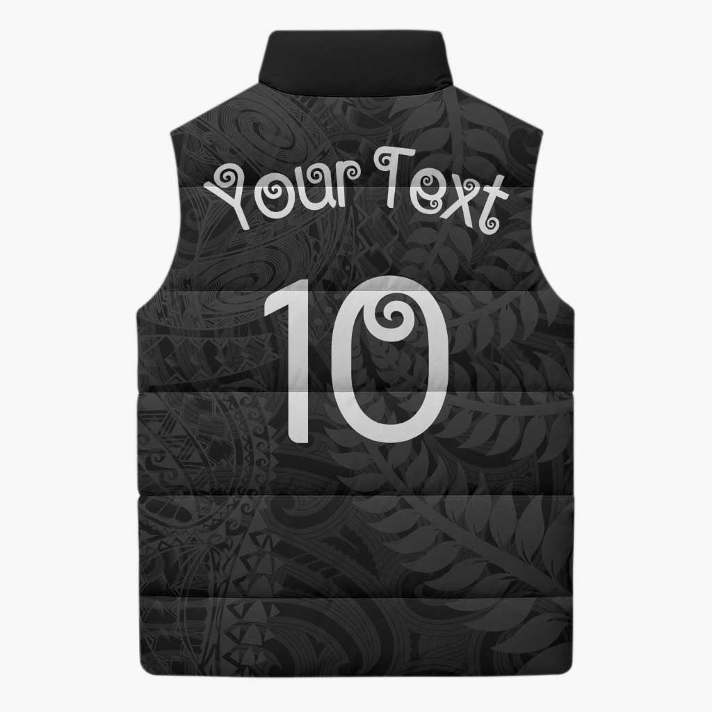 Aotearoa Volleyball Custom Sleeveless Puffer Jacket Silver Ferns and Maori Tribal Black LT03 - Polynesian Pride