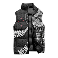 Aotearoa Volleyball Custom Sleeveless Puffer Jacket Silver Ferns and Maori Tribal Black LT03 - Polynesian Pride
