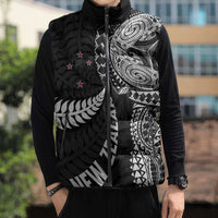 Aotearoa Volleyball Custom Sleeveless Puffer Jacket Silver Ferns and Maori Tribal Black LT03 - Polynesian Pride