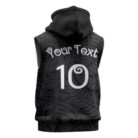 Aotearoa Volleyball Custom Sleeveless Zip Hoodie Silver Ferns and Maori Tribal Black LT03 - Polynesian Pride