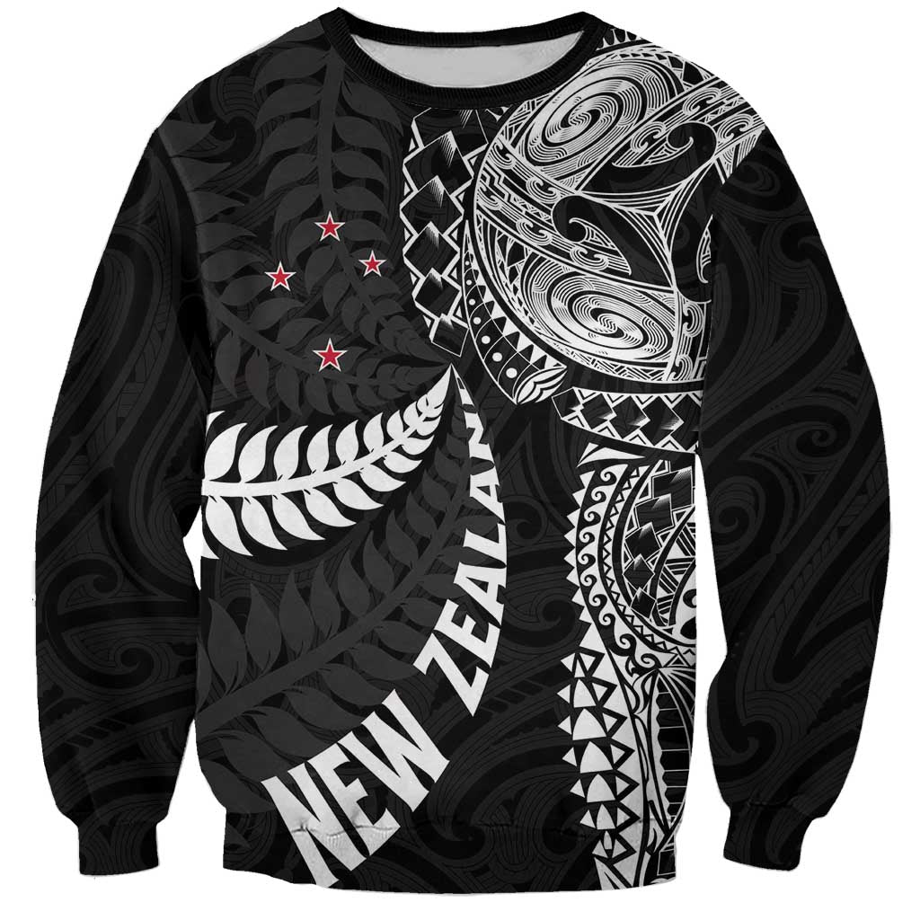 Aotearoa Volleyball Custom Sweatshirt Silver Ferns and Maori Tribal Black LT03 Unisex Black - Polynesian Pride