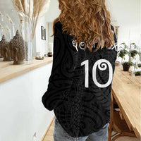 Aotearoa Volleyball Custom Women Casual Shirt Silver Ferns and Maori Tribal Black LT03 - Polynesian Pride