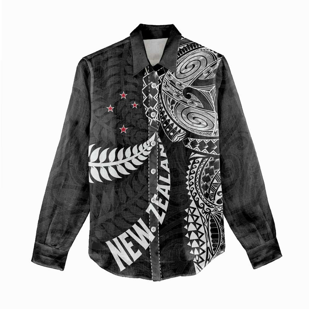 Aotearoa Volleyball Custom Women Casual Shirt Silver Ferns and Maori Tribal Black LT03 - Polynesian Pride