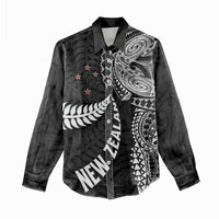 Aotearoa Volleyball Custom Women Casual Shirt Silver Ferns and Maori Tribal Black LT03 - Polynesian Pride