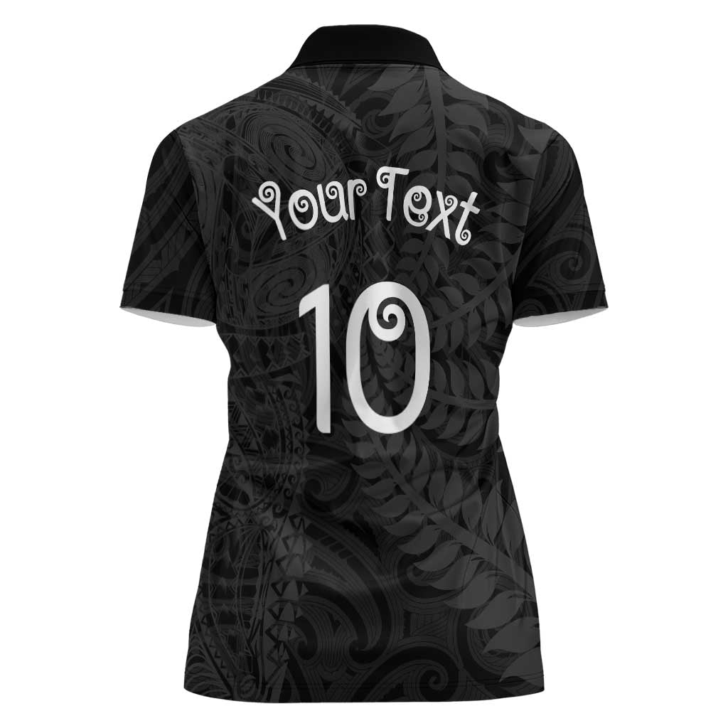 Aotearoa Volleyball Custom Women Polo Shirt Silver Ferns and Maori Tribal Black LT03 - Polynesian Pride