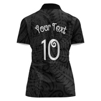 Aotearoa Volleyball Custom Women Polo Shirt Silver Ferns and Maori Tribal Black LT03 - Polynesian Pride