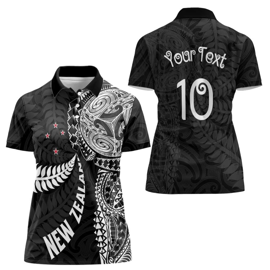 Aotearoa Volleyball Custom Women Polo Shirt Silver Ferns and Maori Tribal Black LT03 - Polynesian Pride