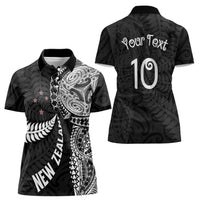 Aotearoa Volleyball Custom Women Polo Shirt Silver Ferns and Maori Tribal Black LT03 - Polynesian Pride