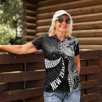 Aotearoa Volleyball Custom Women Polo Shirt Silver Ferns and Maori Tribal Black LT03 - Polynesian Pride