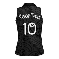 Aotearoa Volleyball Custom Women Sleeveless Polo Shirt Silver Ferns and Maori Tribal Black LT03 - Polynesian Pride