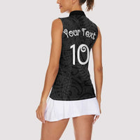Aotearoa Volleyball Custom Women Sleeveless Polo Shirt Silver Ferns and Maori Tribal Black LT03 - Polynesian Pride