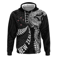 Aotearoa Volleyball Custom Zip Hoodie Silver Ferns and Maori Tribal Black