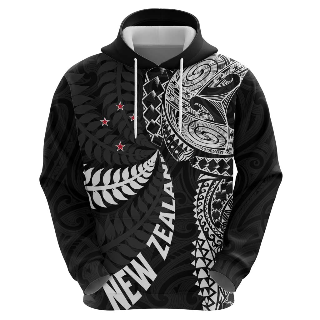 Aotearoa Volleyball Custom Zip Hoodie Silver Ferns and Maori Tribal Black