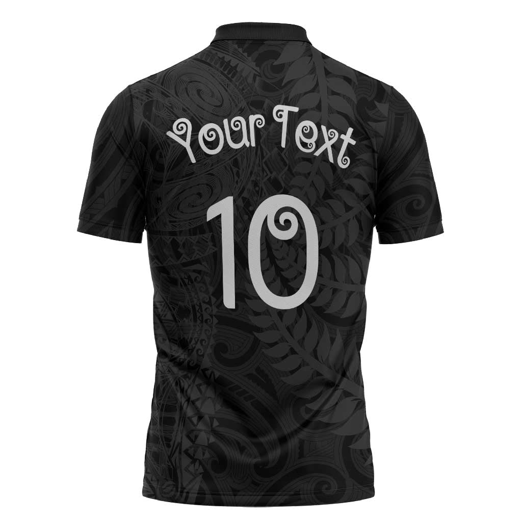 Aotearoa Volleyball Custom Zipper Polo Shirt Silver Ferns and Maori Tribal Black LT03 - Polynesian Pride