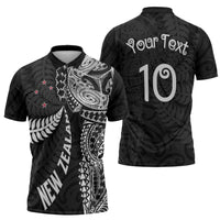 Aotearoa Volleyball Custom Zipper Polo Shirt Silver Ferns and Maori Tribal Black LT03 - Polynesian Pride