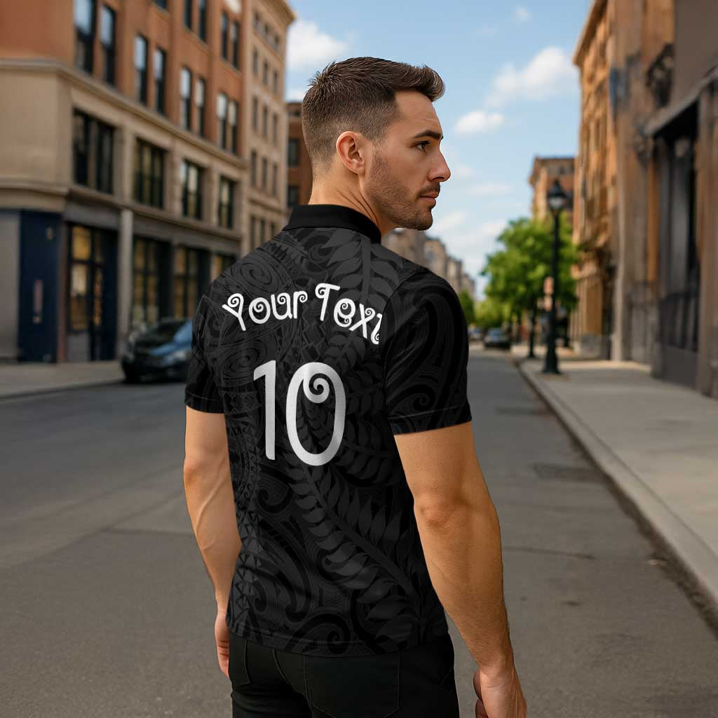 Aotearoa Volleyball Custom Zipper Polo Shirt Silver Ferns and Maori Tribal Black LT03 - Polynesian Pride