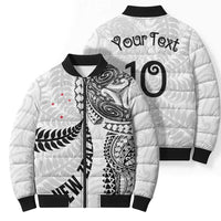 Aotearoa Volleyball Custom Bomber Puffer Jacket Silver Ferns and Maori Tribal White