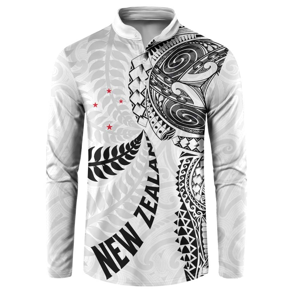 Aotearoa Volleyball Custom Button Sweatshirt Silver Ferns and Maori Tribal White