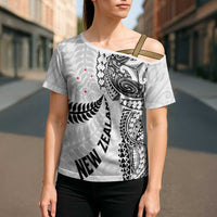 Aotearoa Volleyball Custom Cross Shoulder Shirt Silver Ferns and Maori Tribal White