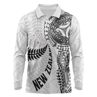 Aotearoa Volleyball Custom Long Sleeve Polo Shirt Silver Ferns and Maori Tribal White
