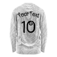 Aotearoa Volleyball Custom Long Sleeve Shirt Silver Ferns and Maori Tribal White
