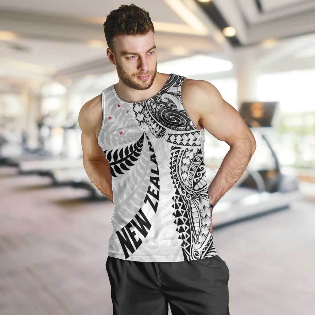 Aotearoa Volleyball Custom Men Tank Top Silver Ferns and Maori Tribal White LT03 White - Polynesian Pride