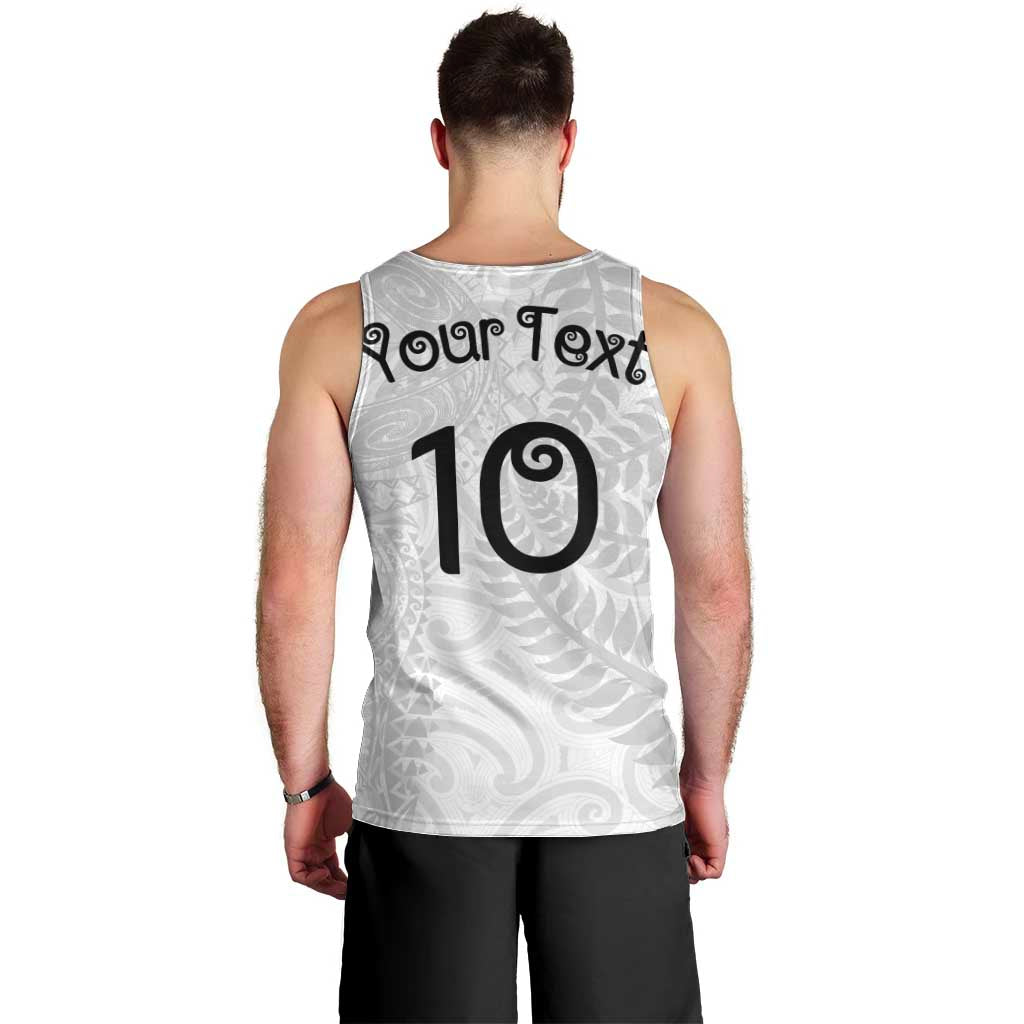 Aotearoa Volleyball Custom Men Tank Top Silver Ferns and Maori Tribal White LT03 - Polynesian Pride