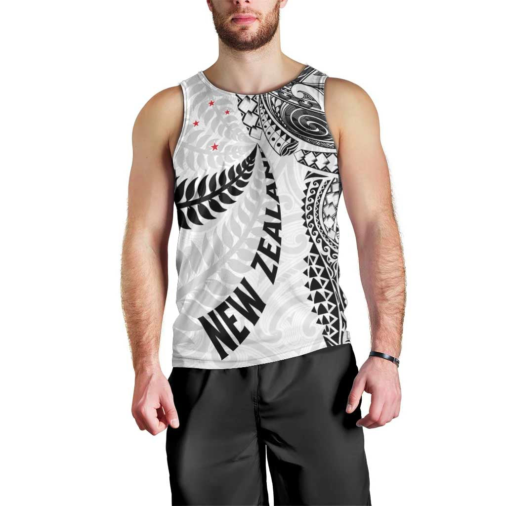 Aotearoa Volleyball Custom Men Tank Top Silver Ferns and Maori Tribal White LT03 - Polynesian Pride
