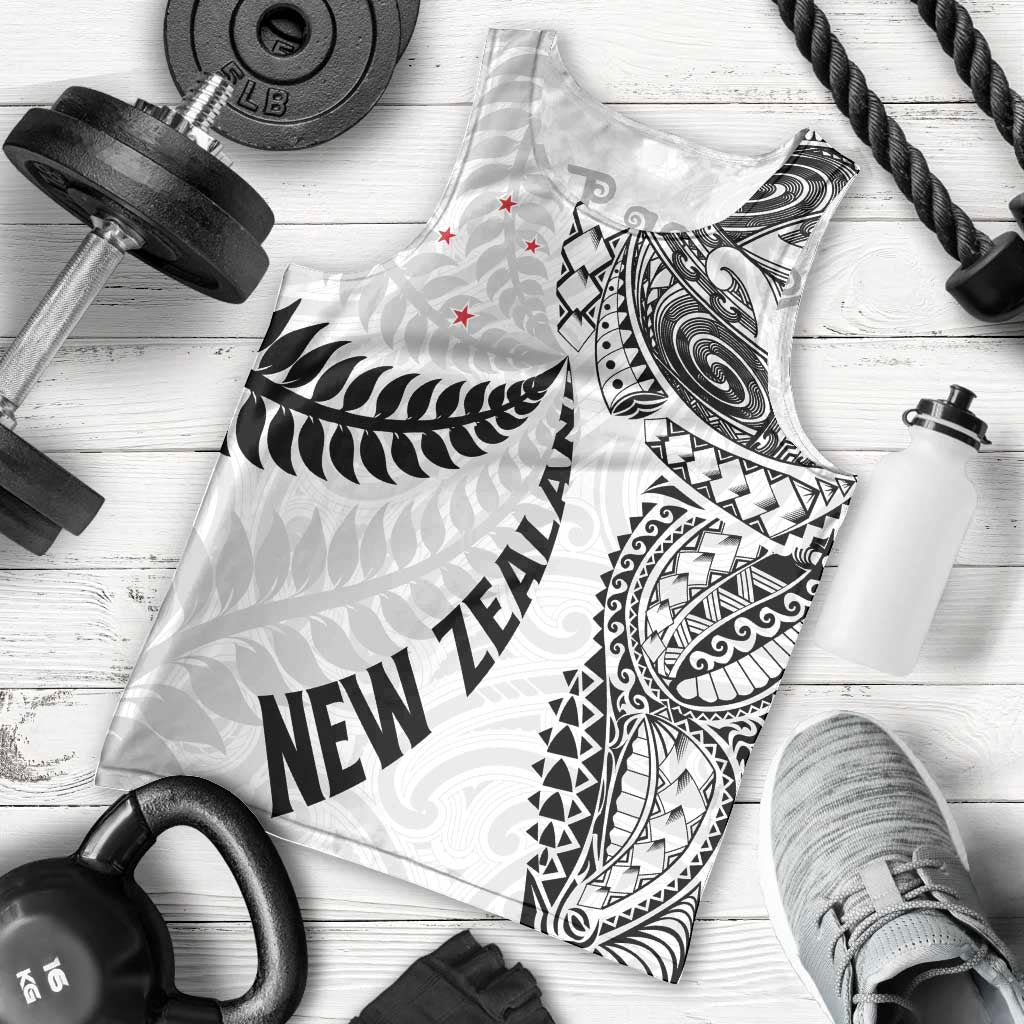 Aotearoa Volleyball Custom Men Tank Top Silver Ferns and Maori Tribal White LT03 - Polynesian Pride