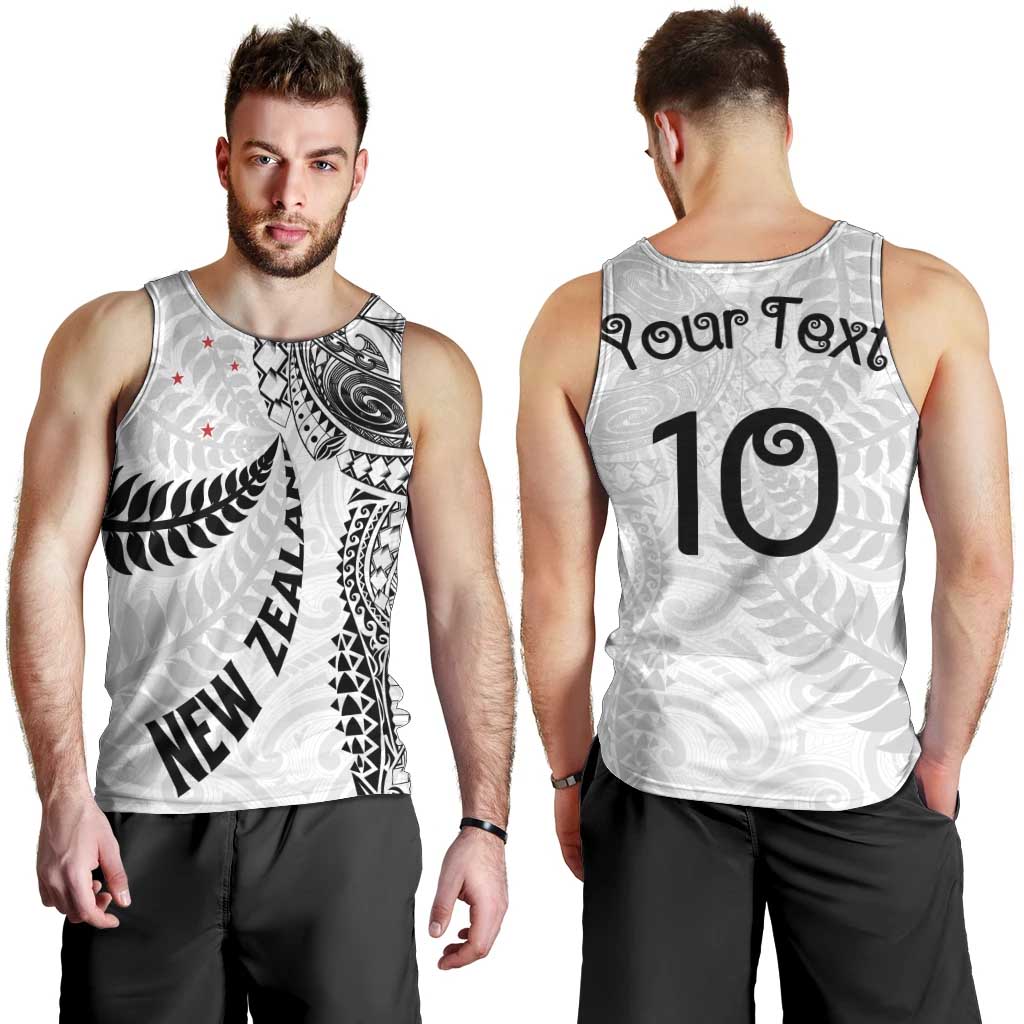 Aotearoa Volleyball Custom Men Tank Top Silver Ferns and Maori Tribal White LT03 - Polynesian Pride