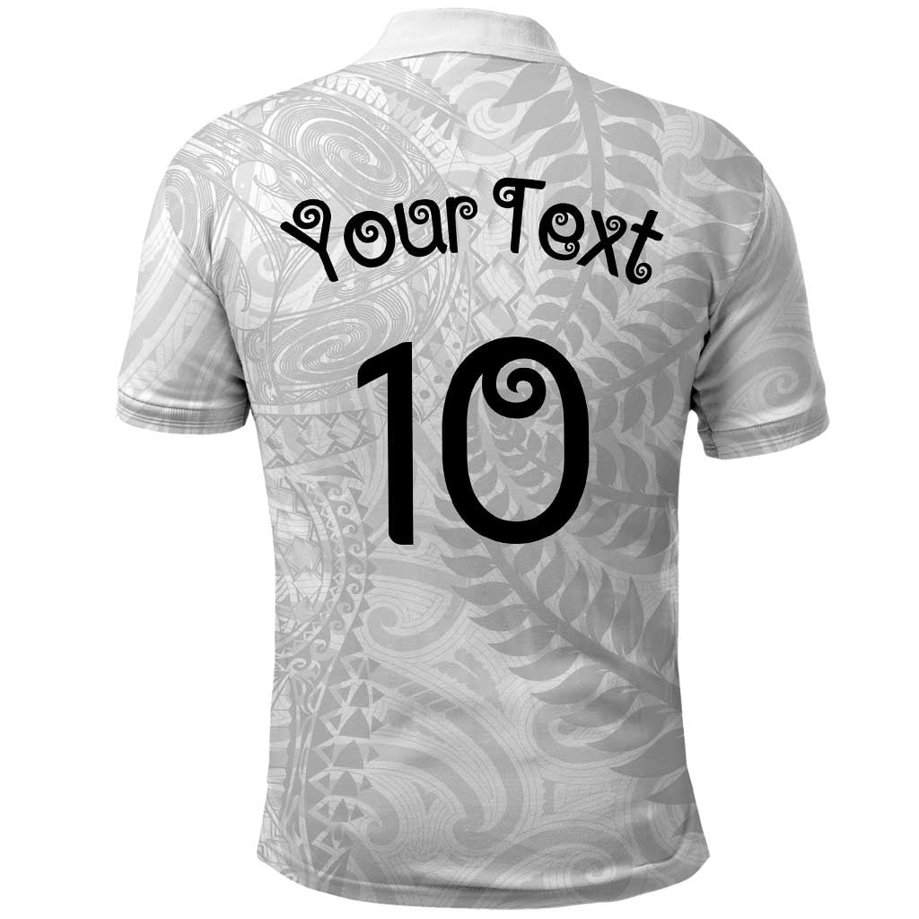 Aotearoa Volleyball Custom Polo Shirt Silver Ferns and Maori Tribal White