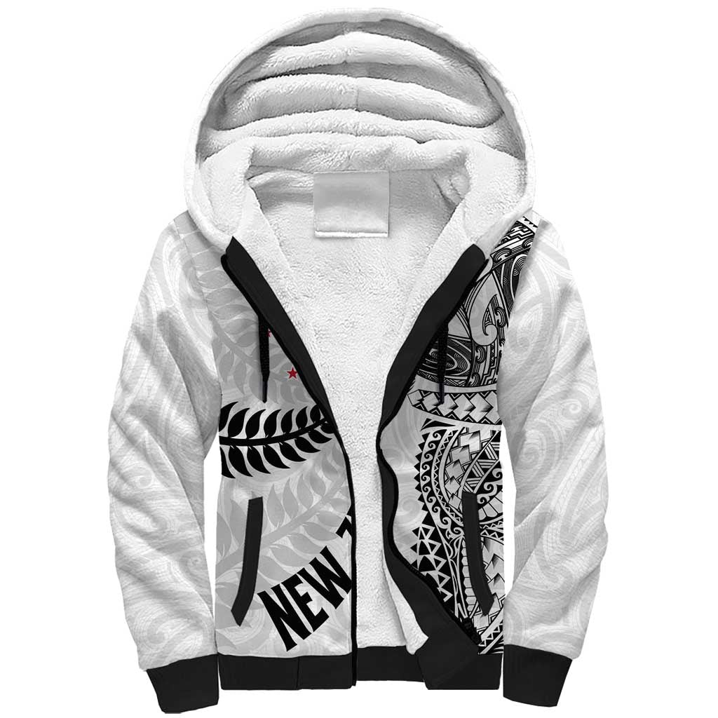 Aotearoa Volleyball Custom Sherpa Hoodie Silver Ferns and Maori Tribal White