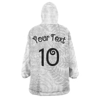Aotearoa Volleyball Custom Wearable Blanket Hoodie Silver Ferns and Maori Tribal White LT03 - Polynesian Pride