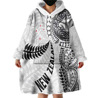 Aotearoa Volleyball Custom Wearable Blanket Hoodie Silver Ferns and Maori Tribal White LT03 - Polynesian Pride
