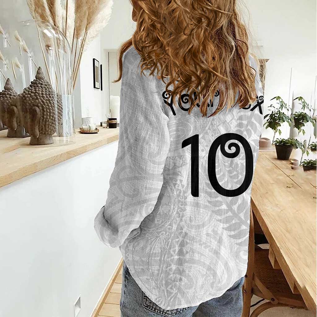 Aotearoa Volleyball Custom Women Casual Shirt Silver Ferns and Maori Tribal White LT03 - Polynesian Pride