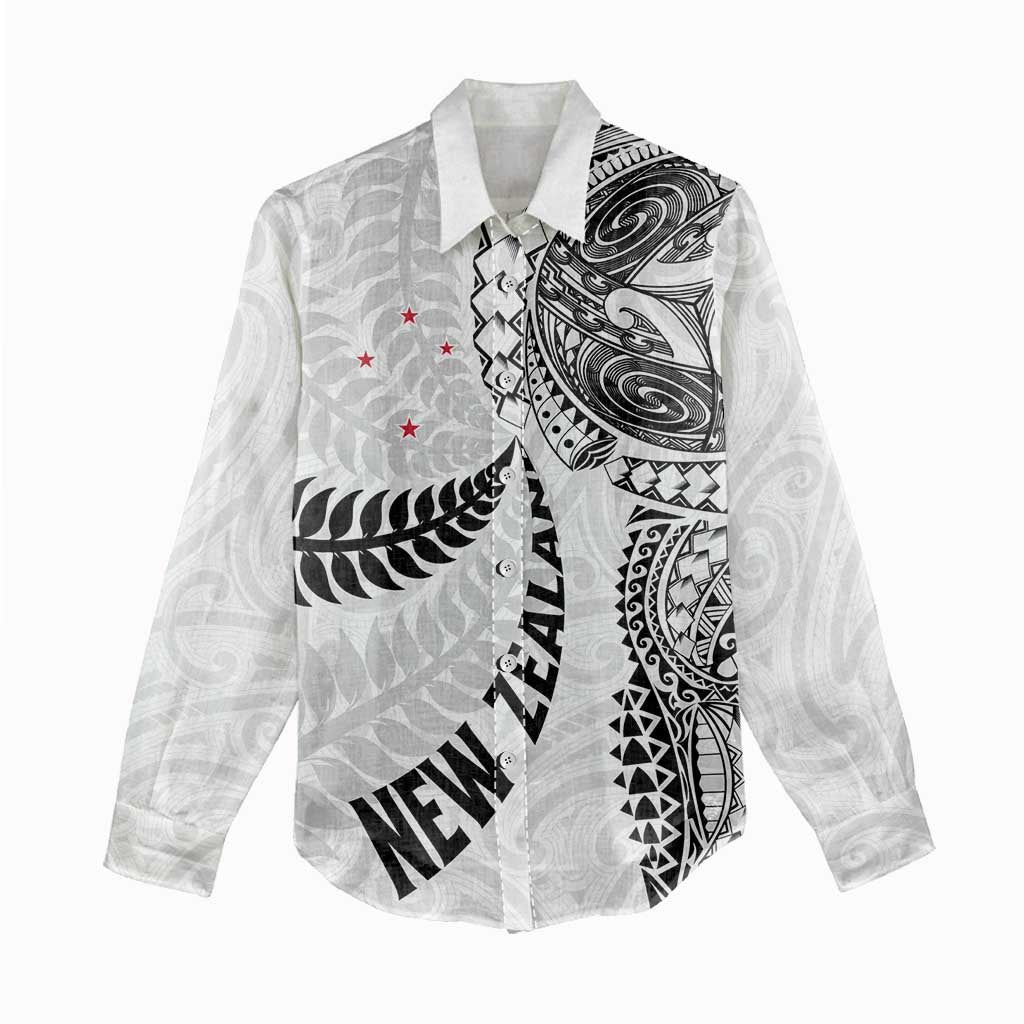 Aotearoa Volleyball Custom Women Casual Shirt Silver Ferns and Maori Tribal White LT03 - Polynesian Pride