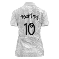 Aotearoa Volleyball Custom Women Polo Shirt Silver Ferns and Maori Tribal White LT03 - Polynesian Pride