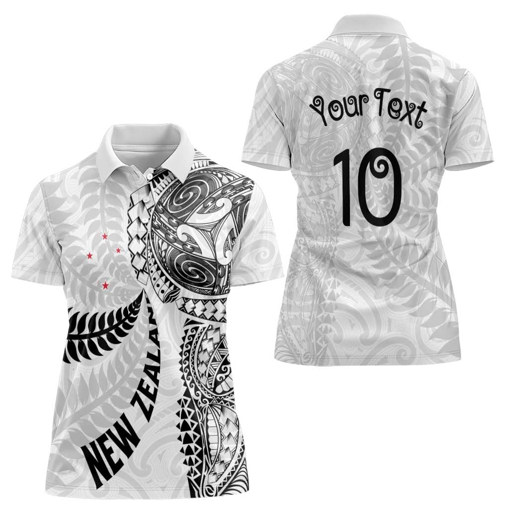 Aotearoa Volleyball Custom Women Polo Shirt Silver Ferns and Maori Tribal White LT03 - Polynesian Pride