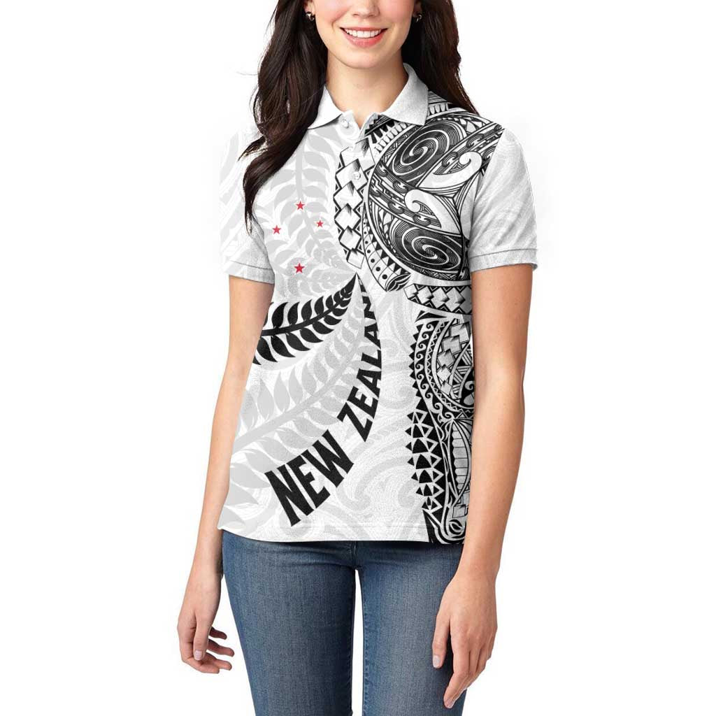 Aotearoa Volleyball Custom Women Polo Shirt Silver Ferns and Maori Tribal White LT03 - Polynesian Pride