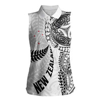 Aotearoa Volleyball Custom Women Sleeveless Polo Shirt Silver Ferns and Maori Tribal White LT03 Female White - Polynesian Pride