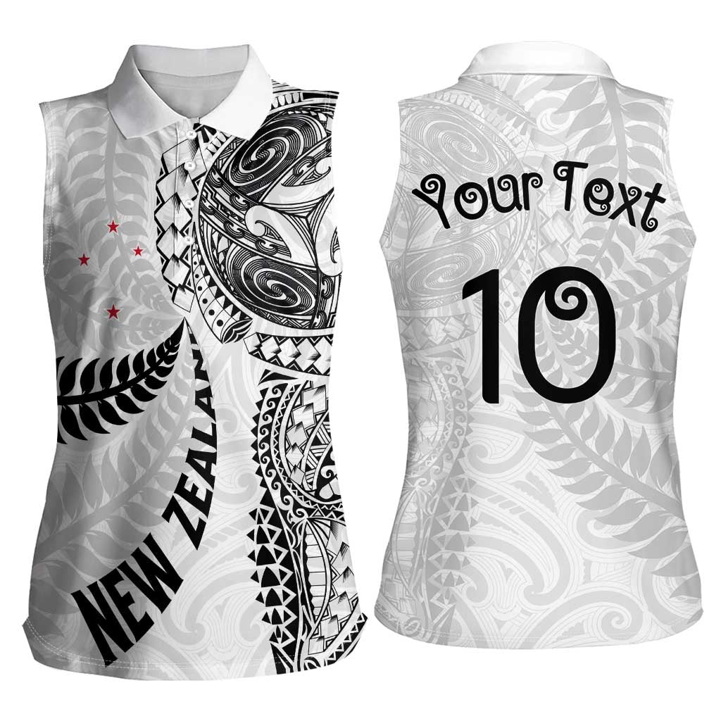 Aotearoa Volleyball Custom Women Sleeveless Polo Shirt Silver Ferns and Maori Tribal White LT03 - Polynesian Pride