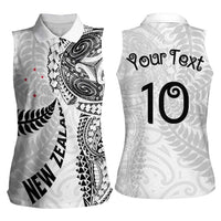 Aotearoa Volleyball Custom Women Sleeveless Polo Shirt Silver Ferns and Maori Tribal White LT03 - Polynesian Pride