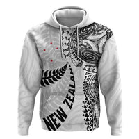 Aotearoa Volleyball Custom Zip Hoodie Silver Ferns and Maori Tribal White