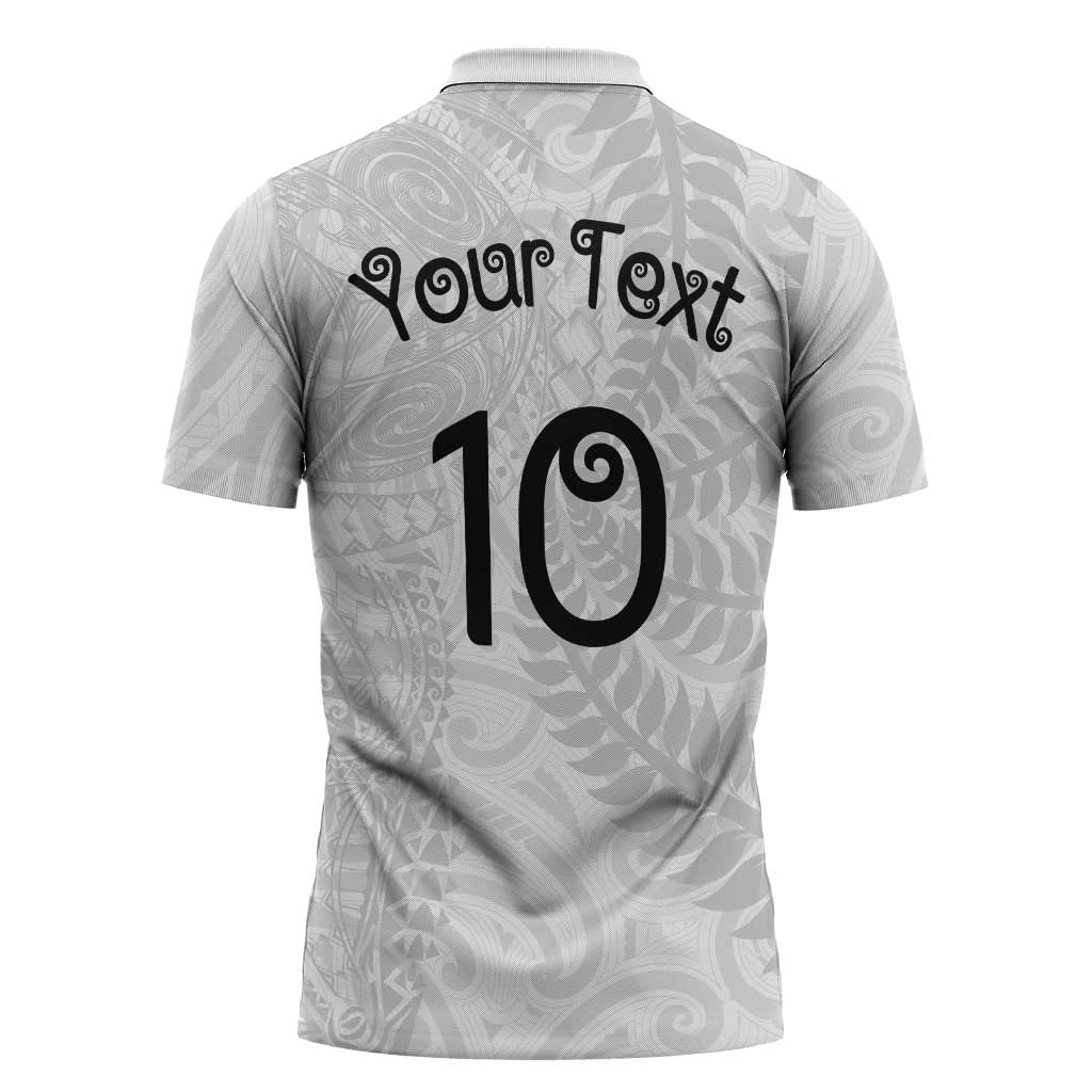 Aotearoa Volleyball Custom Zipper Polo Shirt Silver Ferns and Maori Tribal White
