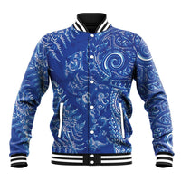 New Zealand Sea Animals Baseball Jacket with Maori Koru Tribal Tattoo and Silver Ferns Aquatic Style LT03 Unisex Navy - Polynesian Pride