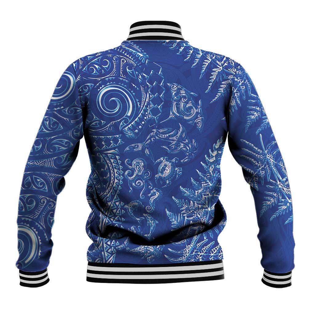New Zealand Sea Animals Baseball Jacket with Maori Koru Tribal Tattoo and Silver Ferns Aquatic Style LT03 - Polynesian Pride
