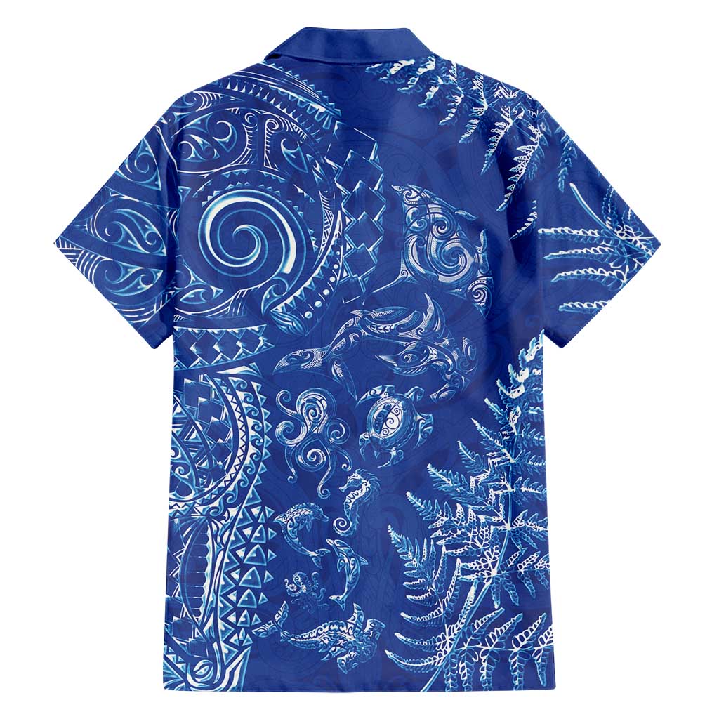 New Zealand Sea Animals Hawaiian Shirt with Maori Koru Tribal Tattoo and Silver Ferns Aquatic Style LT03 - Polynesian Pride